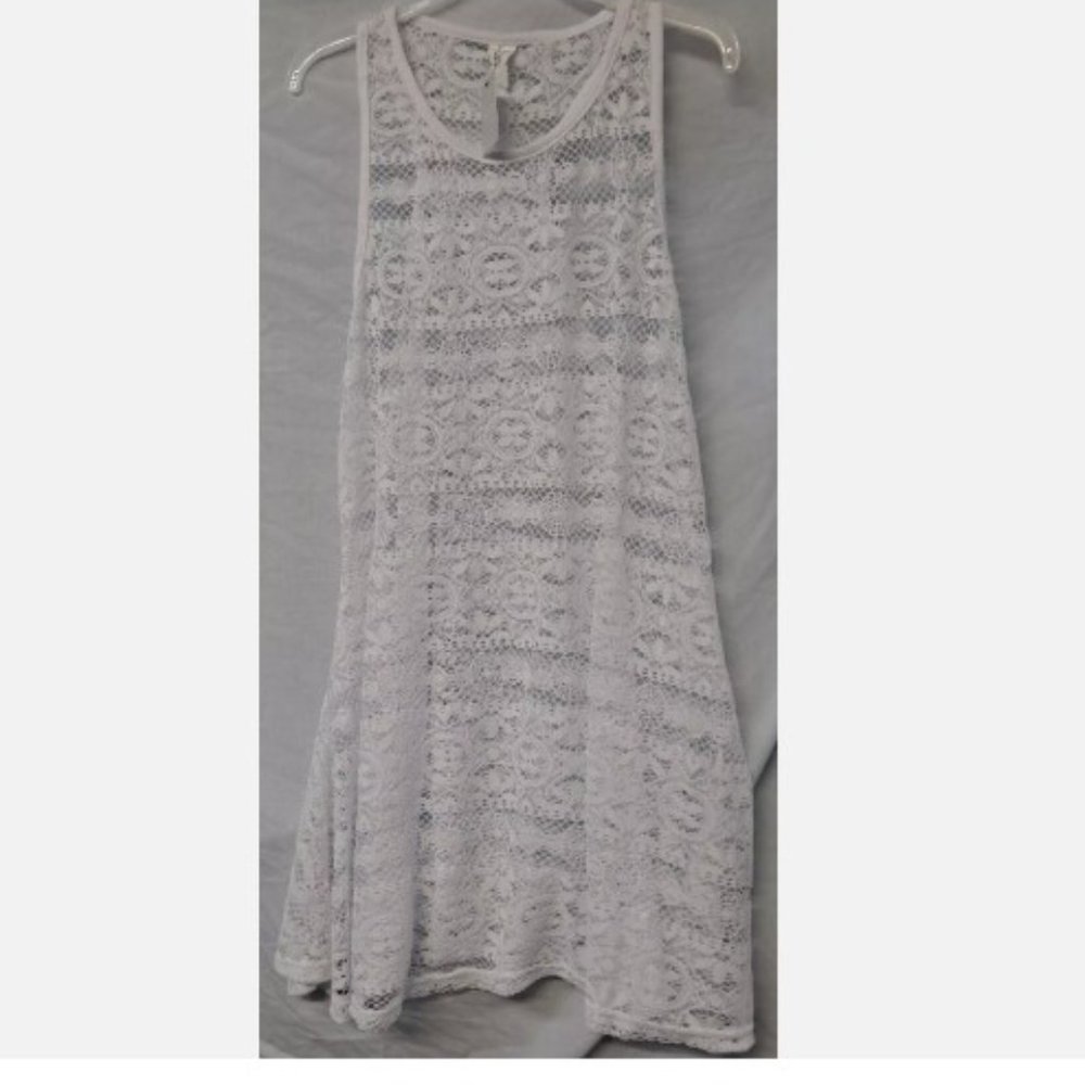 West Loop Women's Tank Top Cover up White Mesh Pattern NWT